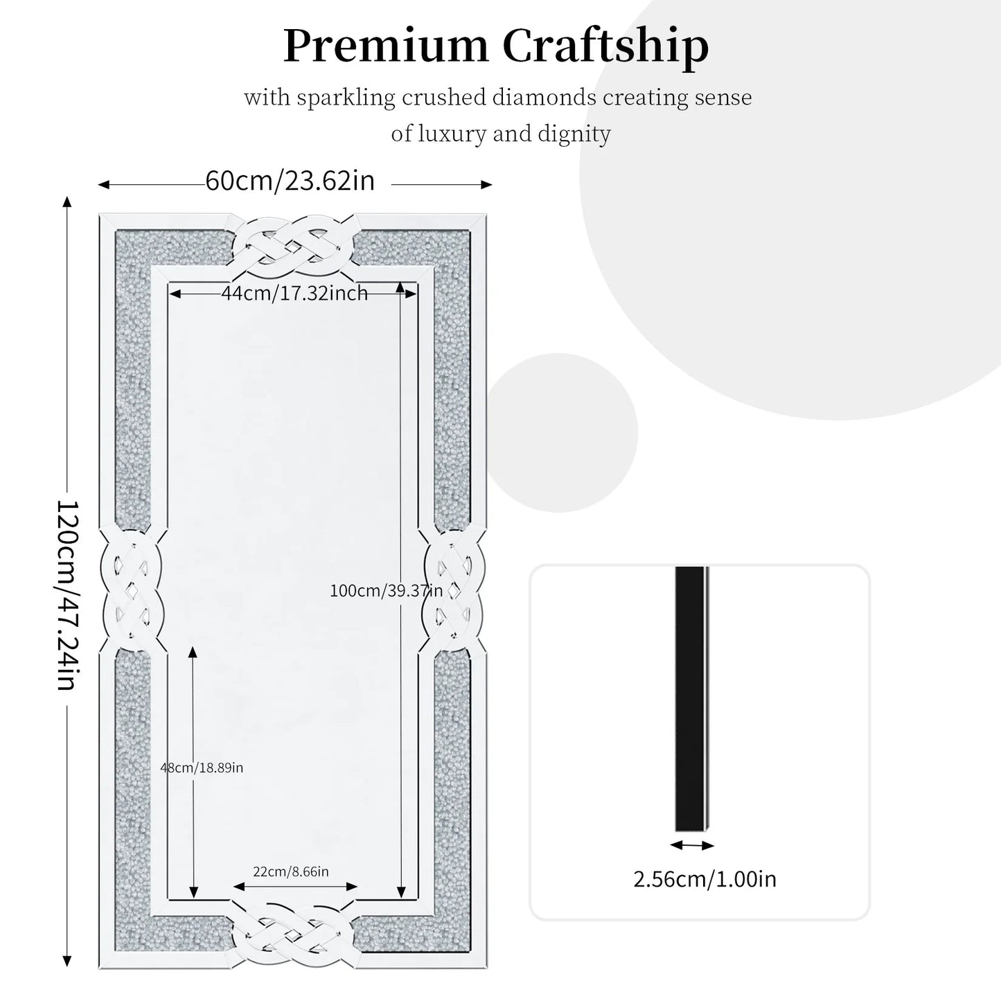 Large Crystal Crush Diamond Decorative Wall Mirror for Home