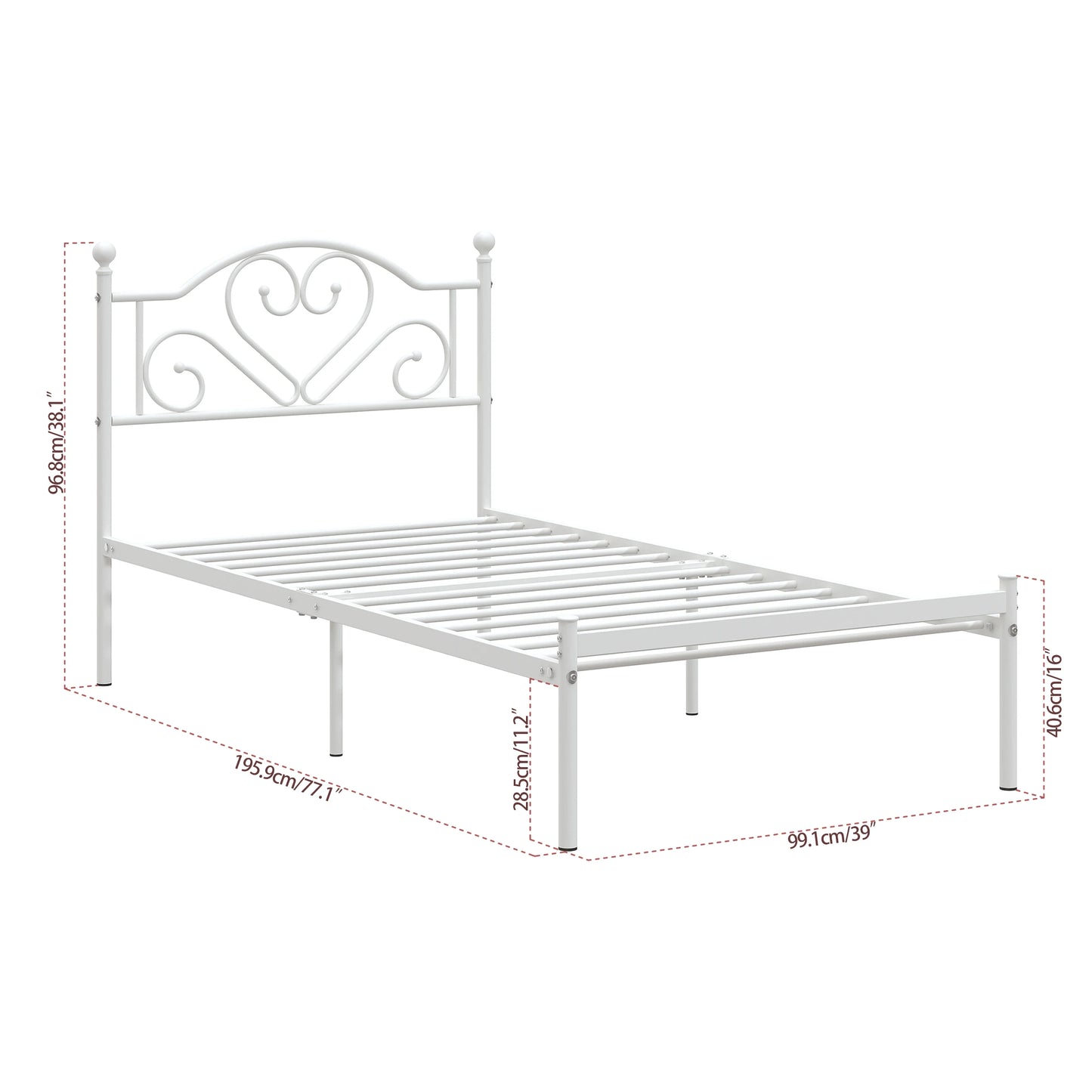 Twin Bed Frame with Headboard, Heavy Duty Metal Platform Bed with Under Bed Storage