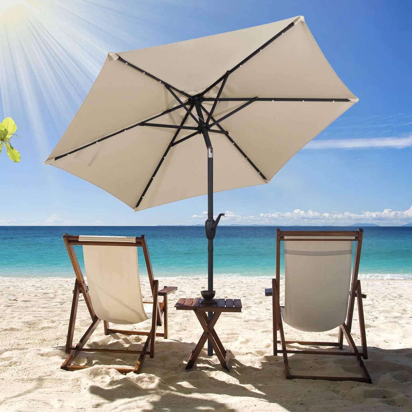 7. 5 ft Solar Powered Patio Umbrella w/ LED Lights Push Button Tilt Crank Handle
