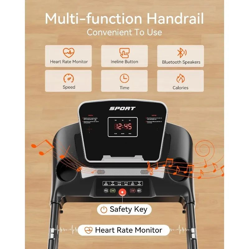 Treadmill with Incline, Treadmills for Home, 0-15% Auto Incline, 3.0HP Folding Treadmills for Running Walking