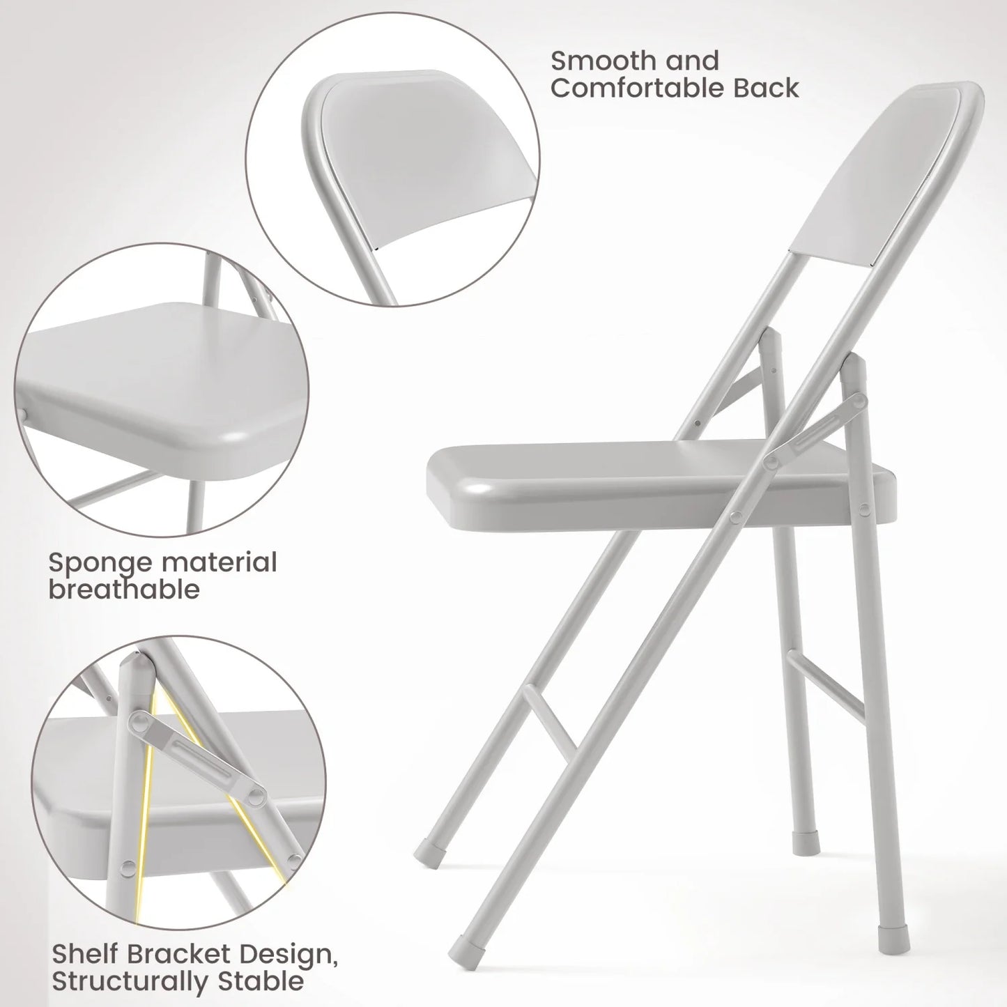 2/4 Piece Folding Chairs for Outdoor Indoor, Portable Stackable Seat with Steel Frame for Events Office Wedding Party