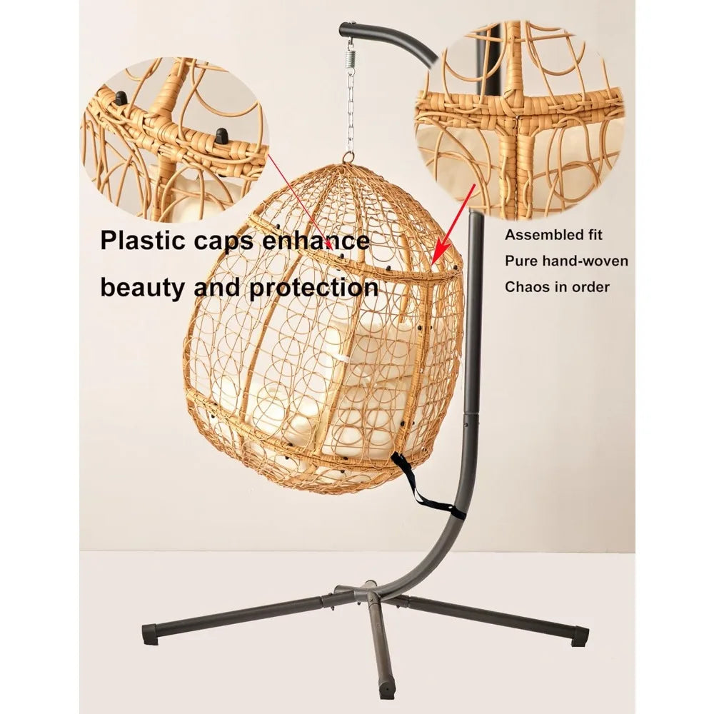 Indoor/Outdoor Hanging Chair/Hammock Chair with Stand, Hanging Swing Egg Chair with Removable & Washable Grey Cushions, Hammocks