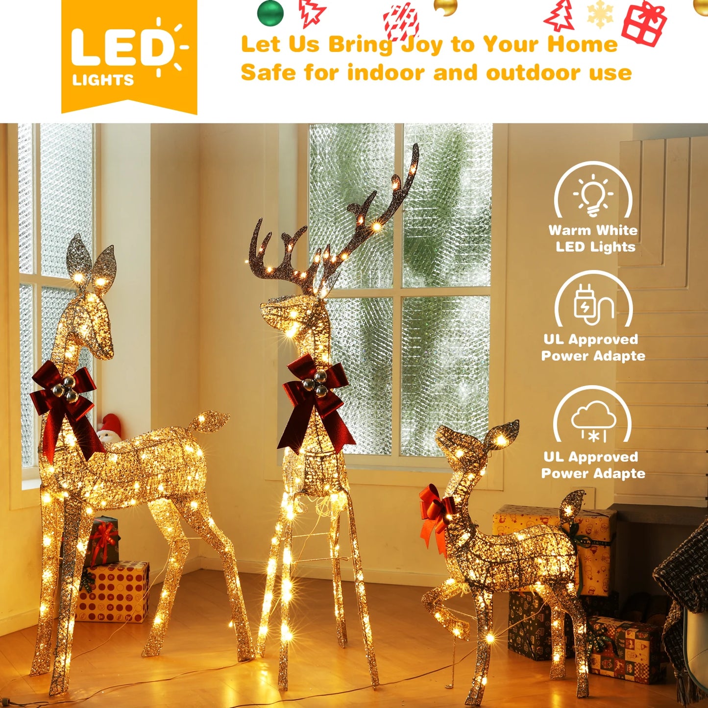 Indoor Outdoor Lighted Christmas Deer Family Set LED Lights