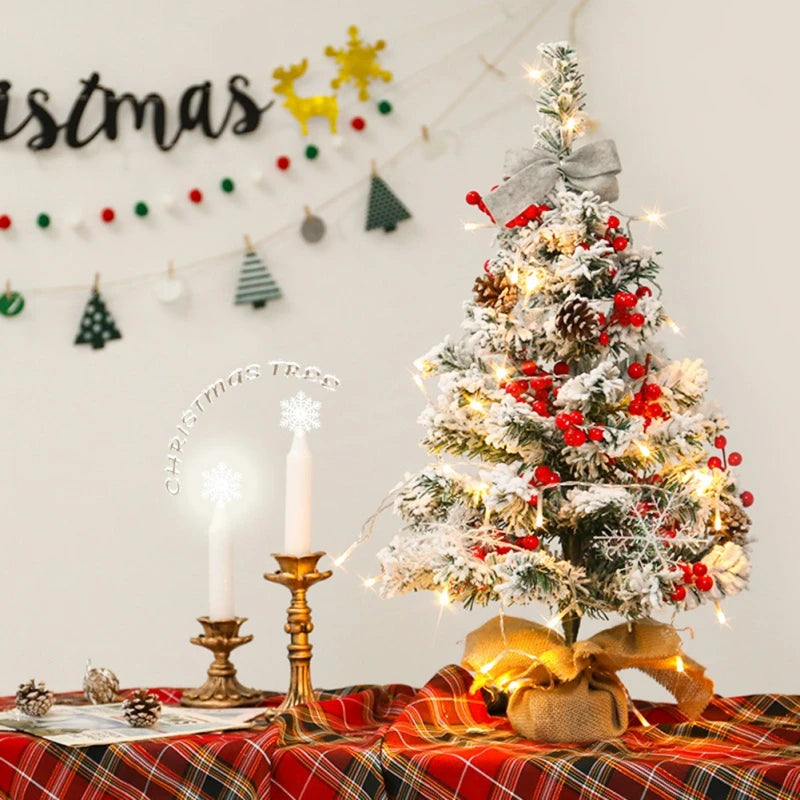 Flocking Christmas Tree Small Warm Light Atmosphere Desktop Decoration Essential for Christmas Holiday Decors Without Battery