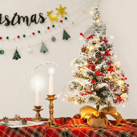 Flocking Christmas Tree Small Warm Light Atmosphere Desktop Decoration Essential for Christmas Holiday Decors Without Battery