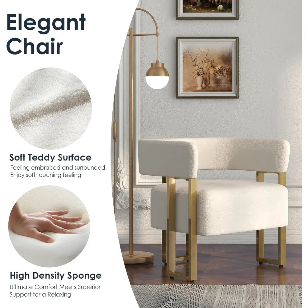 White Sherpa Boucle Accent Chair Set of 2, Modern Armchair Bucket Chair Comfy Side Chair Round Arm Chairs for Living Room