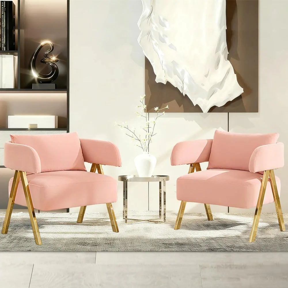 Modern Pink Accent Chairs Set of 2, Velvet Barrel Accent Chair for Living Room Bedroom, Comfy Reading Armchairs