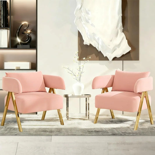 Modern Pink Accent Chairs Set of 2, Velvet Barrel Accent Chair for Living Room Bedroom, Comfy Reading Armchairs