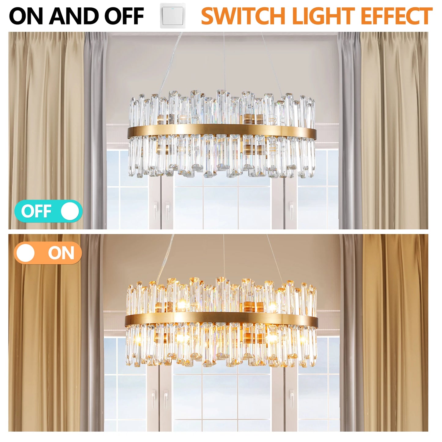23.6 Inch Luxury Chandeliers Crystal lamp Living Room Bedroom Decorative Lights Modern Dining Room Lighting(Bulbs Not Included)