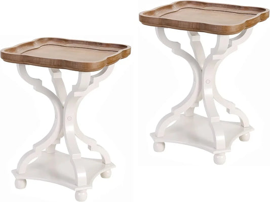 Set of 2 Rustic Farmhouse Cottagecore Accent End Table,Natural Tray Top Side Table Nightstand for Family, Dinning or Living Room