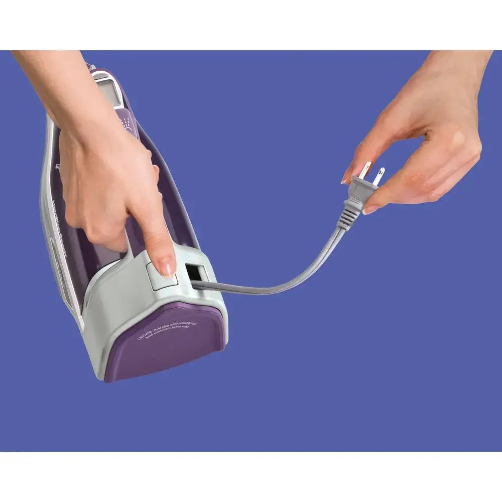 Digital Retractable Cord Iron with Duration Soleplate 1700W Anti-Drip Auto Shut-Off 340ml Water Reservoir Compact Storage Purple
