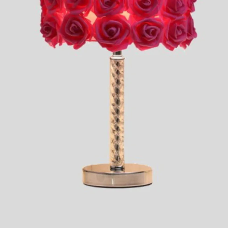 18.25" Acrylic Metal Table Lamp Red Roses In Bloom Design Bedroom Living Room Boosts Floral Themed Home Decor