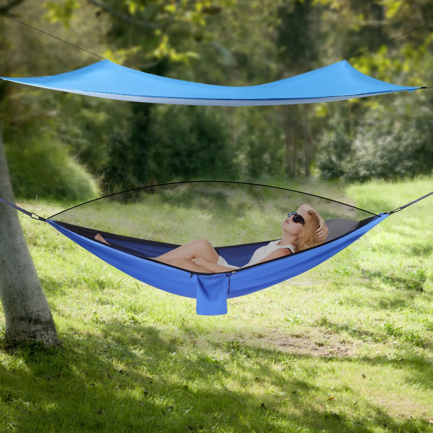 Hammocks with Mosquito Net Tent Rain Fly Tarp Hammock for Backpacking and Travel   Outdoor Leisure Set Blue Camping Tarp Hammock