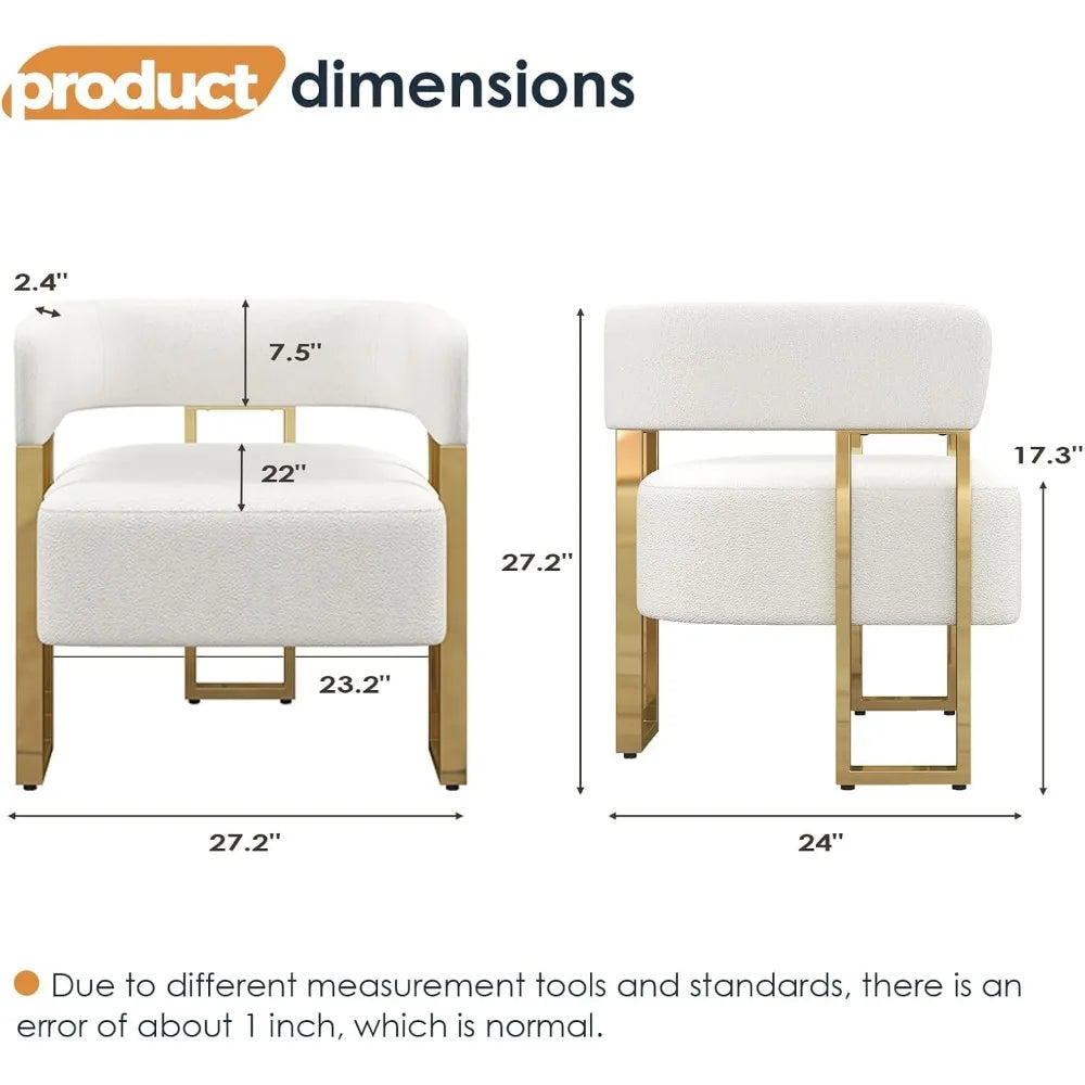 White Sherpa Boucle Accent Chair Set of 2, Modern Armchair Bucket Chair Comfy Side Chair Round Arm Chairs for Living Room