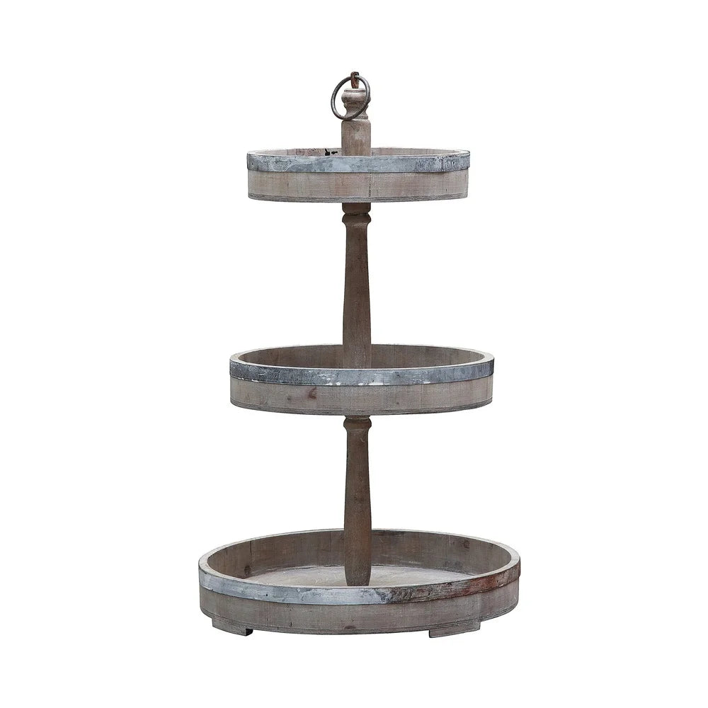 3 Tier Decorative Wood and Tin Tray Kitchen Storage Display Rack Mugs Knick Knacks and Greenery Home Décor Organizer