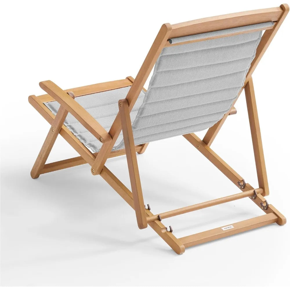 Folding Deck Chair - Sustainable Eucalyptus Frame & Heavy 230g Polyester Fabric | Adjustable Sun Lounger for Poolside
