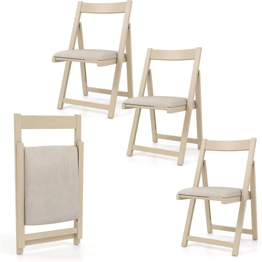 Set of 4 Folding Dining Chairs, Modern Design with Cushioned Seats and Rounded Backs, Rubberwood Frame, Space-Efficient
