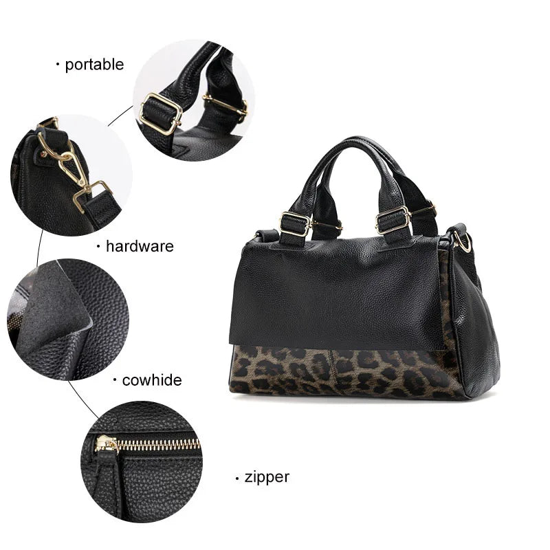 Aidrani Genuine leather handbag 2024 women's fashion bag premium leopard print luxury brand top cowhide bag