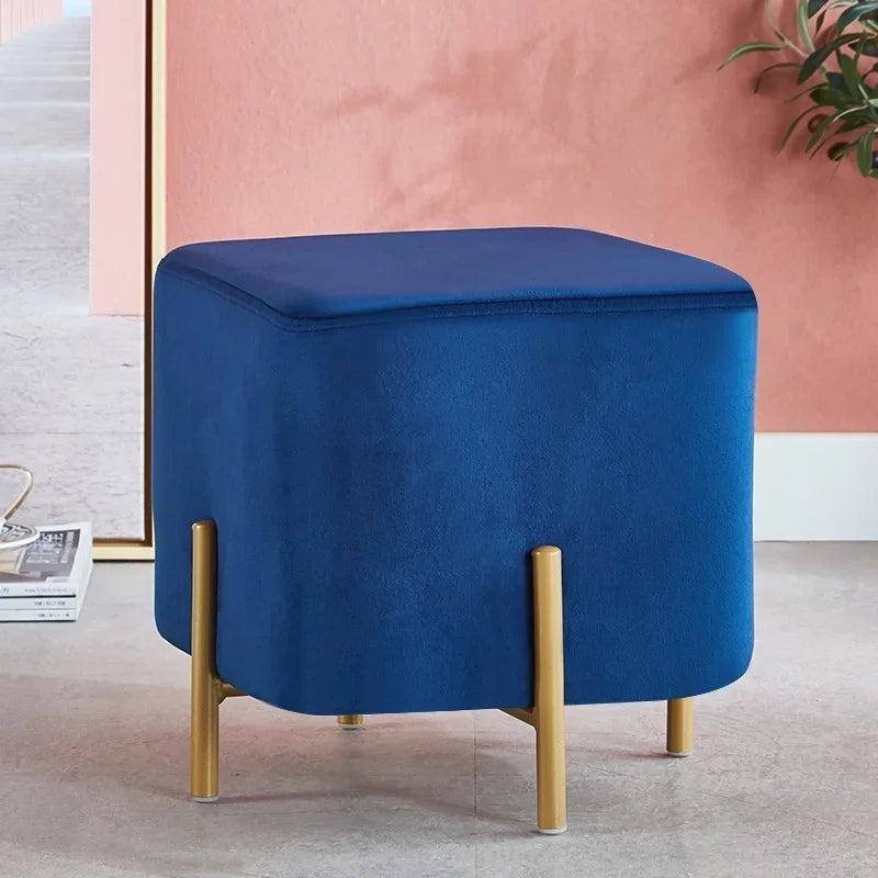 Velvet Dressing Stool With Gold Legs Tassel Ottoman Bench