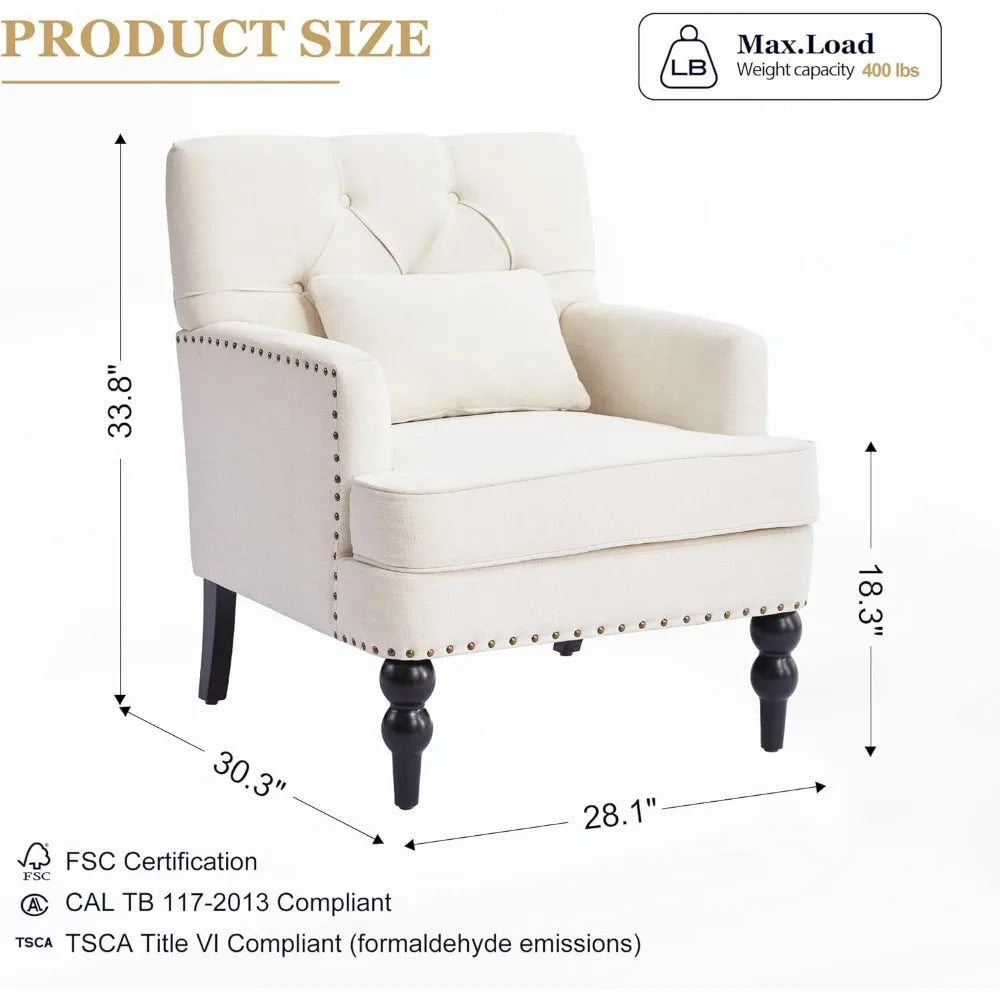 Tufted Club Chair Set of 2,Accent Chair with Lumbar Pillow, Upholstered Button Armchair, Fabric Sofa Chairs for Bedroom,
