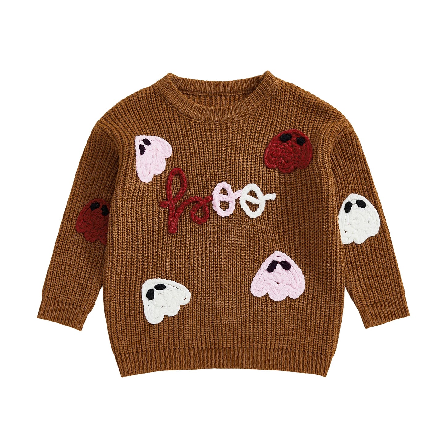 Spooky Halloween Sweater with Pumpkins and Bats Knitted Long Sleeve Crew Neck Pullover for Kids Boy Girl