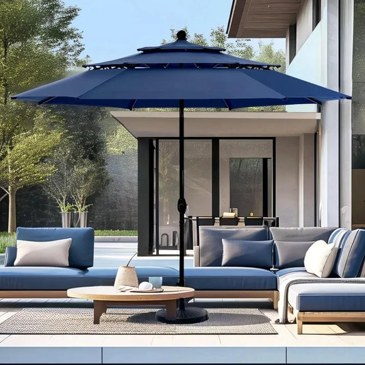 11ft Outdoor Patio Umbrellas for Outside, 3 Tier Vented Market Table Umbrella Windproof for Backyard, Deck, Garden