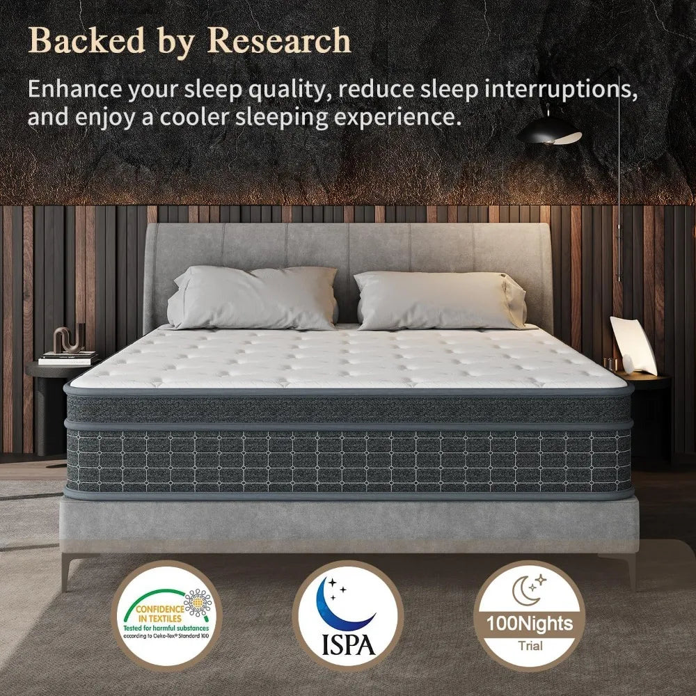 King Size Mattress, 12 Inch King Mattress in a Box, Individually Pocketed Springs, Pressure Relief, Motion Isolation, Provides