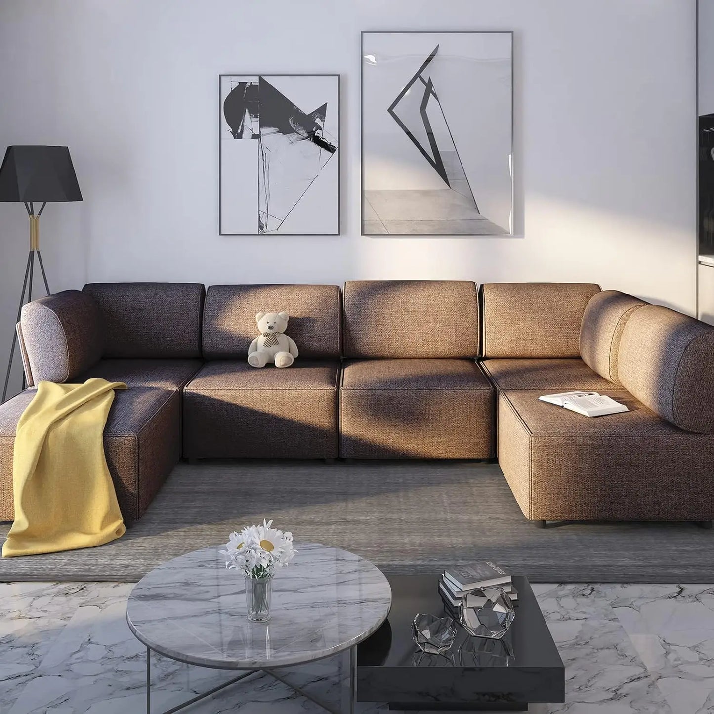 120" Sectional Sofa for Living Room,U Shaped Modular Sofa Couch with Ottoman, 6-Seat Oversized Sleeper Sofas Deep Seat