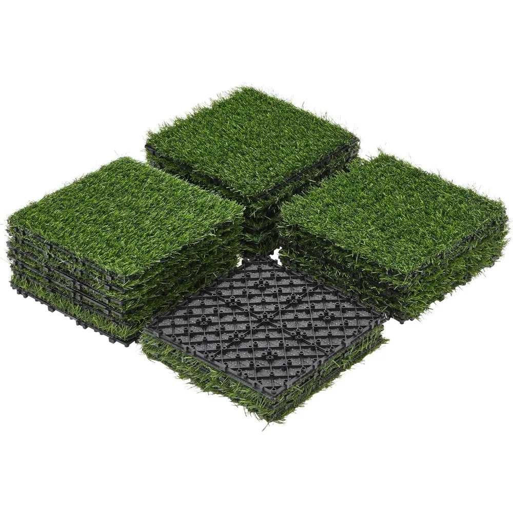 12 "x 12" artificial grass, grass tile interlocking self draining grass, fake grass, grass mat, outdoor, decoration, 27 pieces