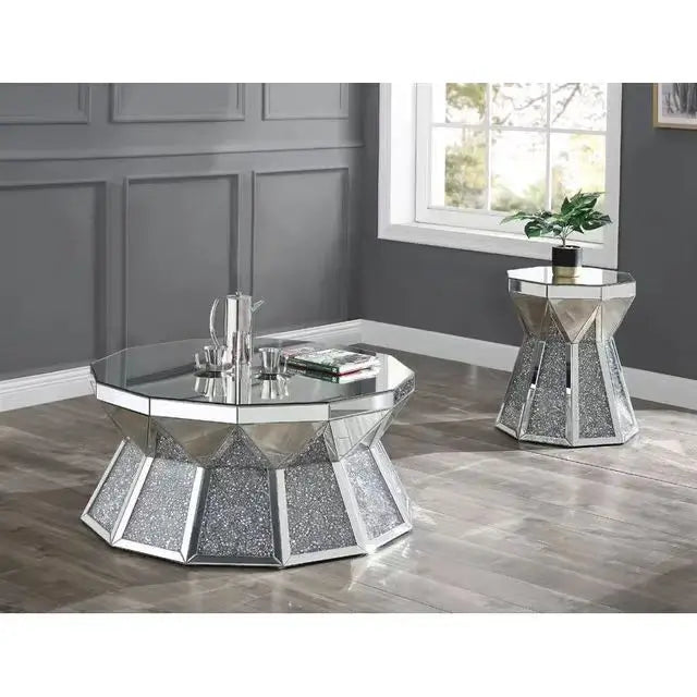 Diamond Glass Mirror Coffee Table For Modern Living Room