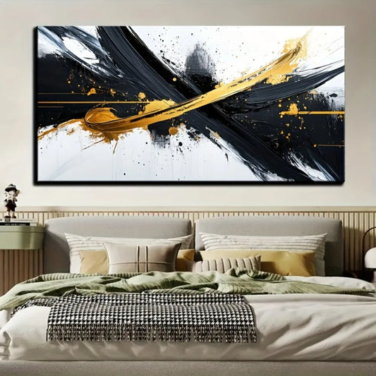 Framed Black White Abstract Canvas Mural for Home Office
