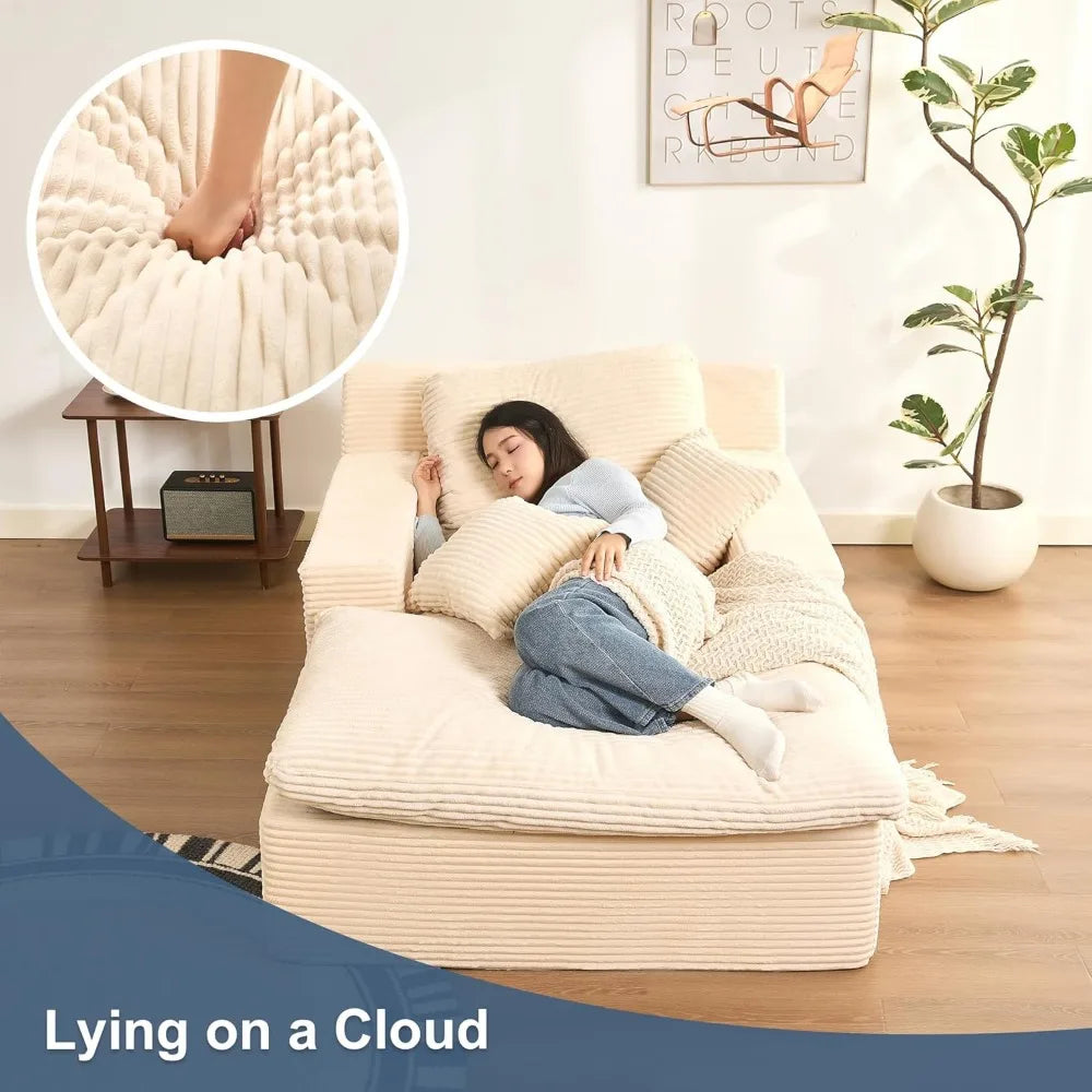 Chaise Lounge Chair Indoor, Extra Cloud Layer, Convertible Sleeper Sofa Couch with Removable Pillows & Side Pockets