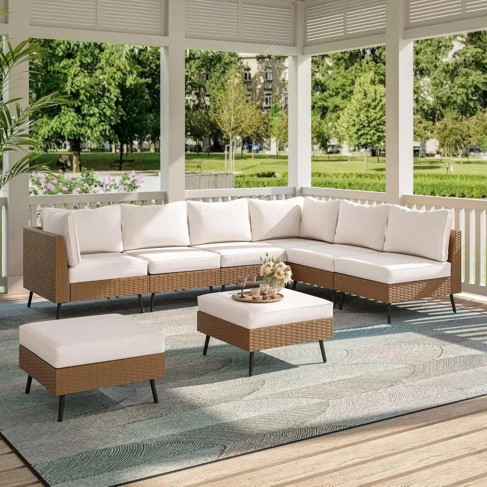 Outdoor Patio Furniture, 8 Piece Outdoor Sectional Sofa PE Rattan Wicker Patio Conversation Sets