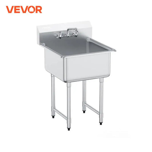 SucceBuy Stainless Steel Kitchen Prep & Utility Sink 1 Compartment Restaurant Commercial Steel Sink w/Faucet for Restaurant Home