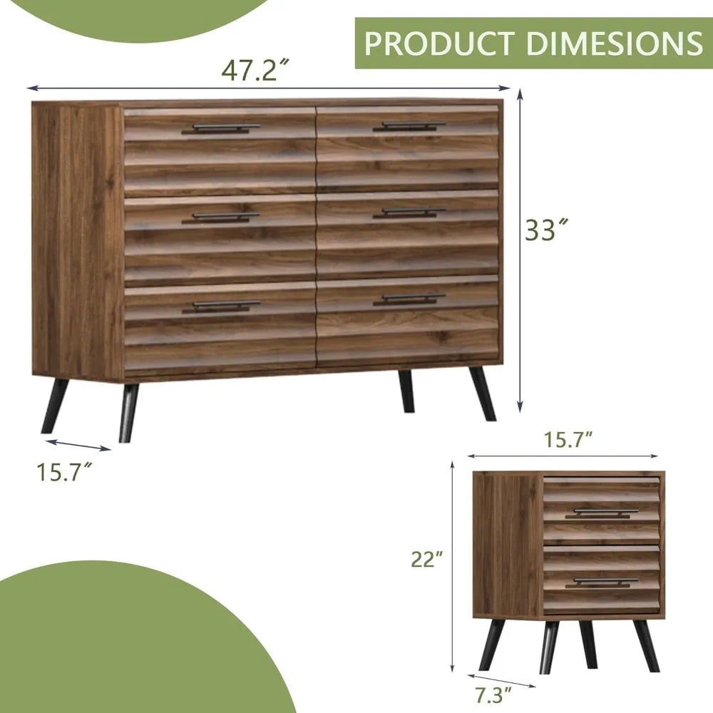 RBXC Farmhouse Bedroom Set 3 Piece Dresser Nightstands