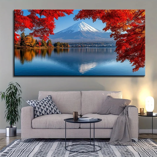 Mount Fuji Morning Mist Canvas Print In Pine Wood Frame