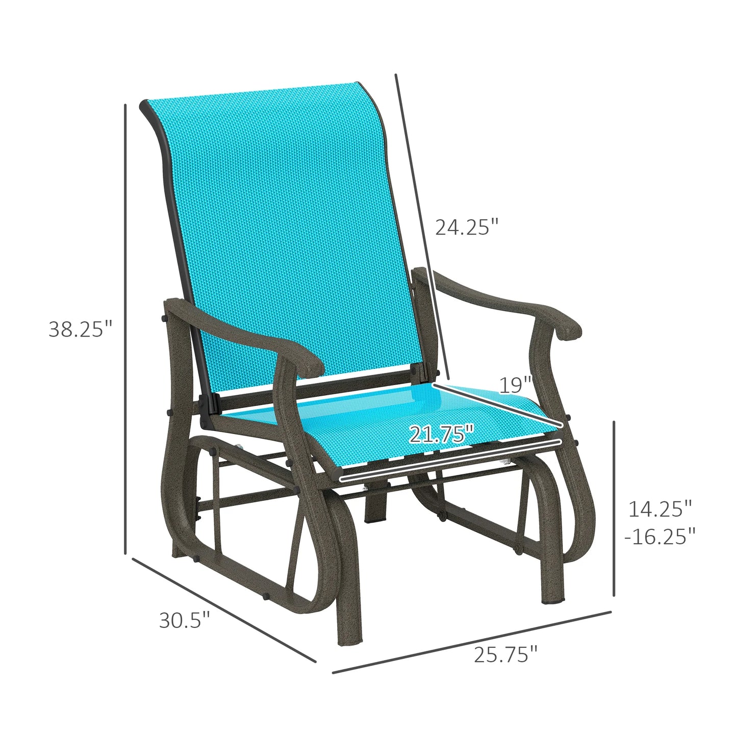Outdoor Glider Chair, Steel Rocking Chair, Patio, Backyard, Porch, Garden, Blue