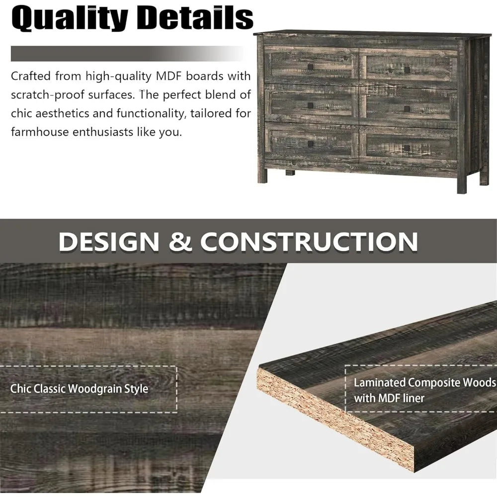 RBXC Farmhouse Bedroom Set 3 Rustic Dresser Nightstands