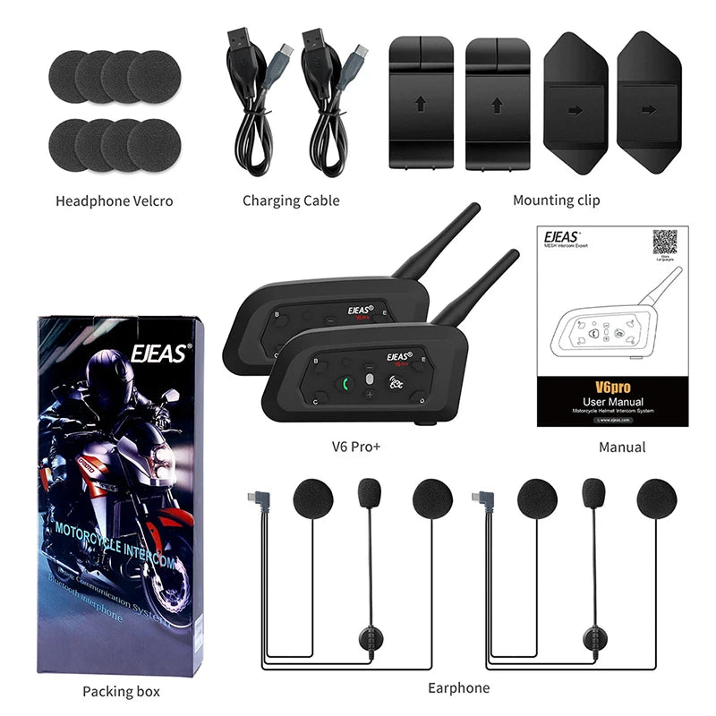 EJEAS Only Official Oversea Store V6PRO+ Motorcycle Intercom Helmet Bluetooth5.1  Headset 6 Riders 800m Communicator Waterproof