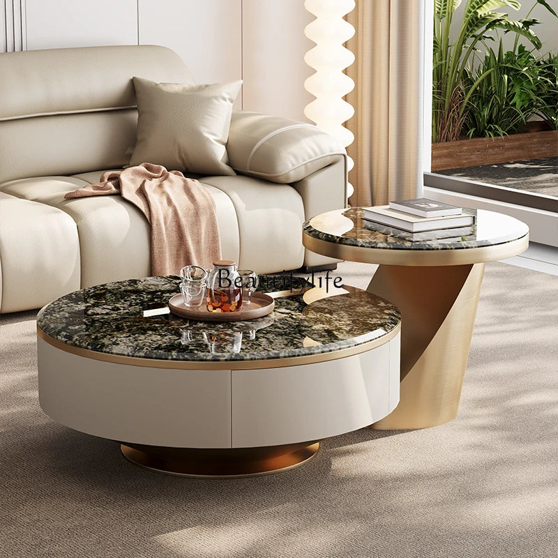 Italian light luxury natural marble platinum diamond coffee table living room size round high-end combination