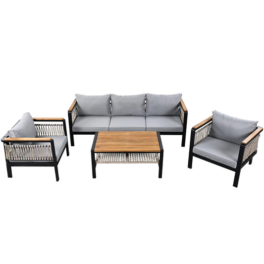 4 Pieces Outdoor Sectional Sofa Set 5-person Patio Seating Group  Outdoor Cnversation Set with Cushions and a Coffee Table