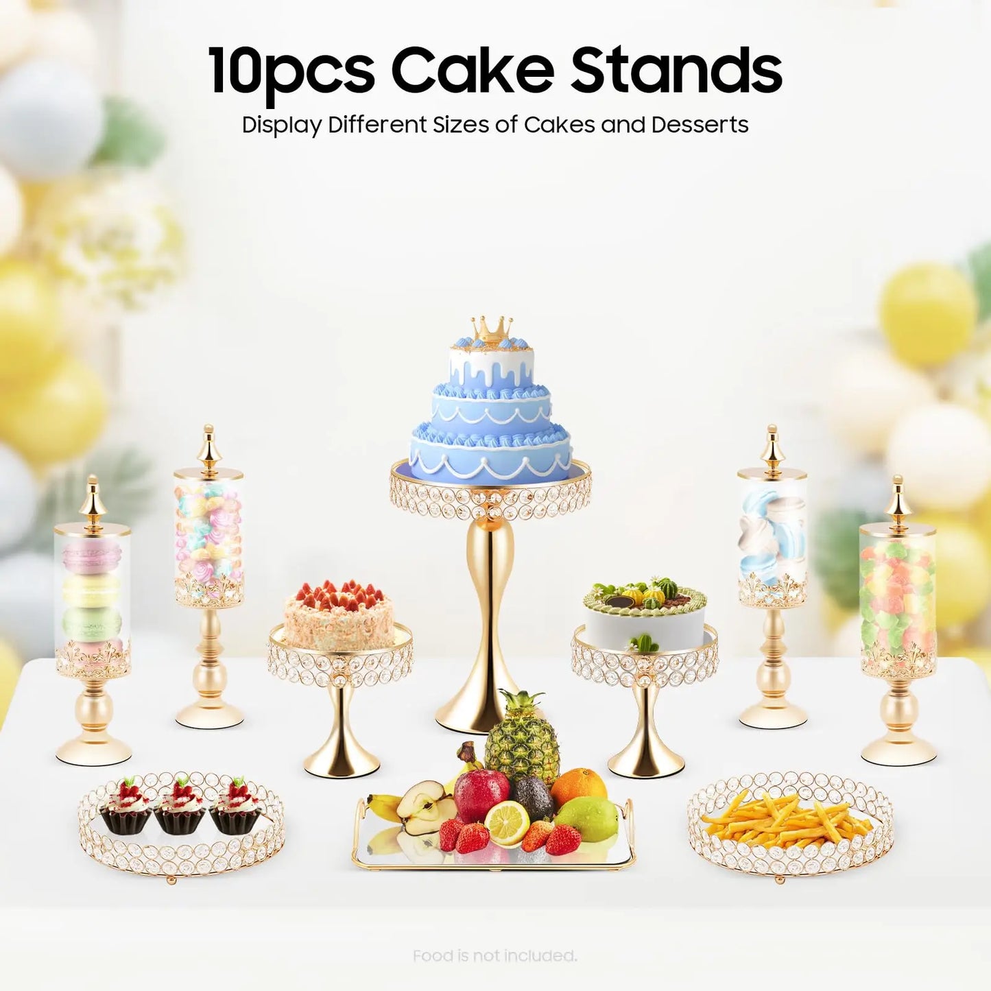 10 Pcs Cake Stand Set Gold Crystal Dessert Table Plate Set,Metal Cupcake Tray Candy Fruit Display Tower for Wedding Afternoon Tea
