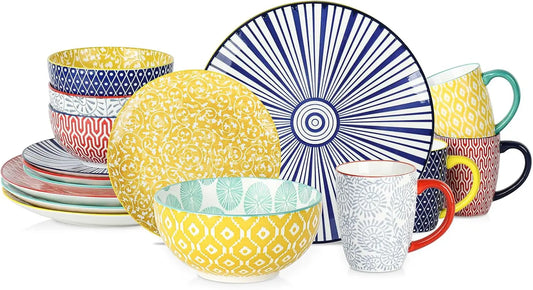 Ceramic Dinnerware Sets for 4, 16 Pieces Plates and Bowls Sets, Dishes set for 4-Chip and Scratch Resistant, Dishwasher&Microwav