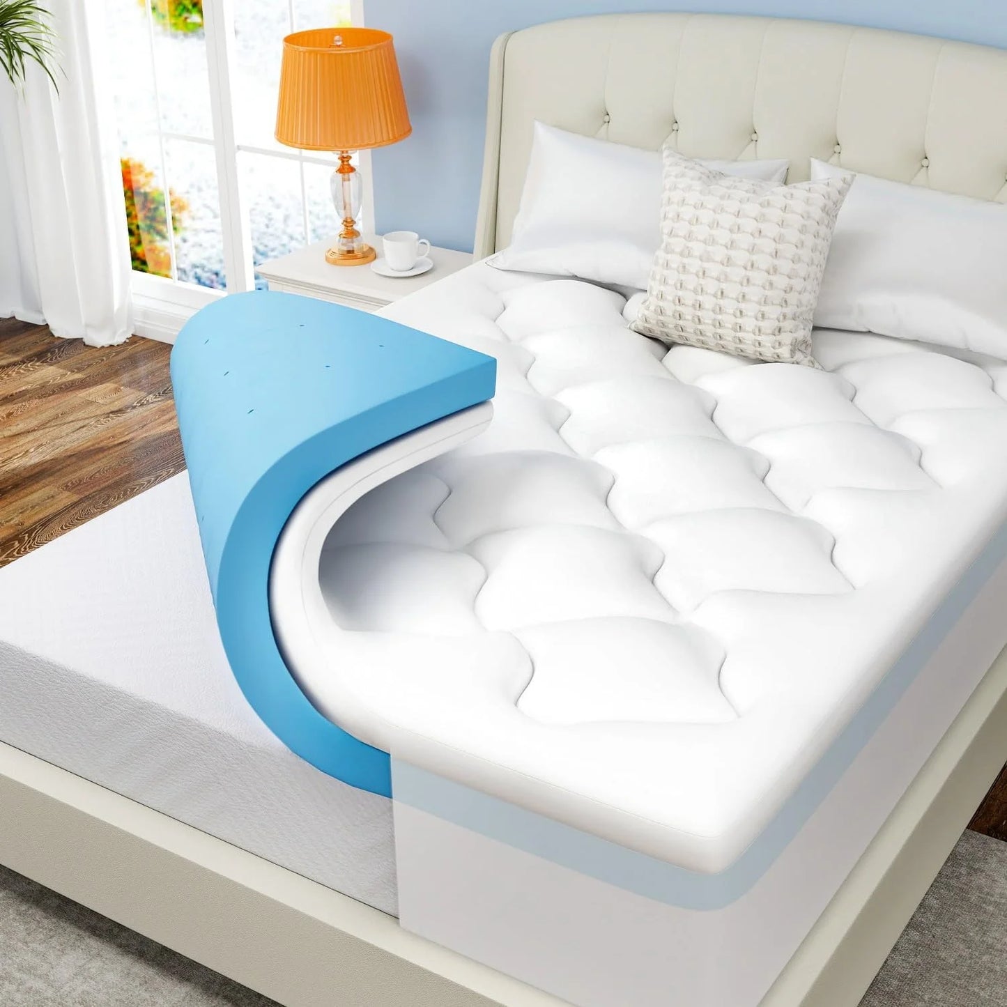 Hcore Dual Layer 4‘ Memory Foam Mattress, 2/3’ Gel Memory Foam plus 2/1’ Cool Pillowcase for Back