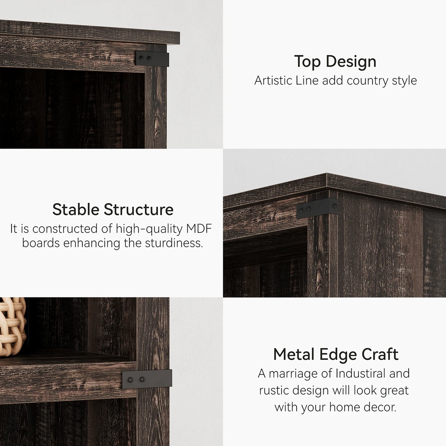 5 Tier Bookcase, Farmhouse Book 3-5 Shelf with Storage Open Display Bookshelves, Home Decor Furniture for Home Office, Bed Room