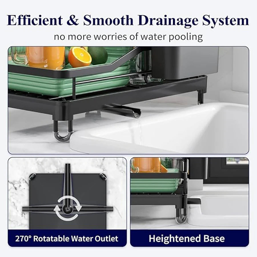 Double-layer dish drying rack suitable for kitchen countertops, capable of holding bowls platesknives cups and cutting boards