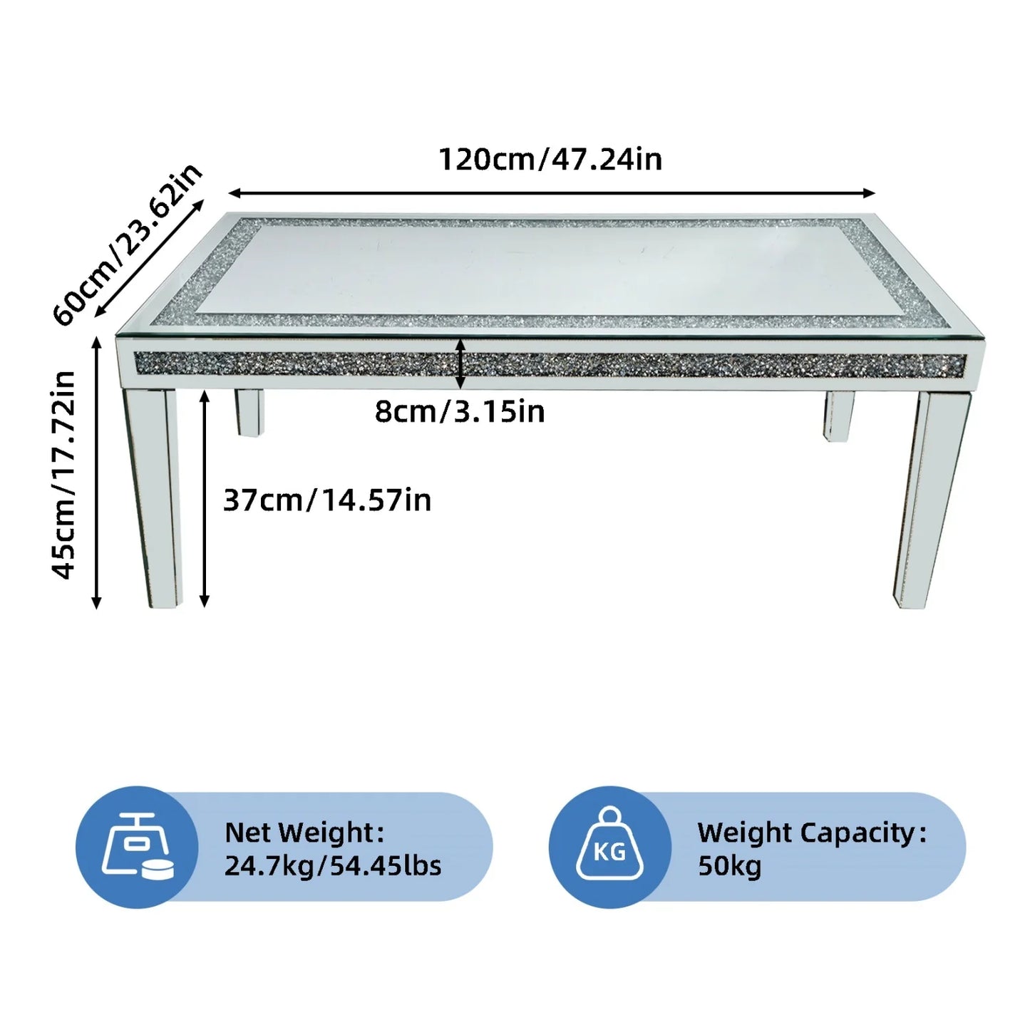 Finishes Crushed Diamond Coffee Table With Mirrored Finish