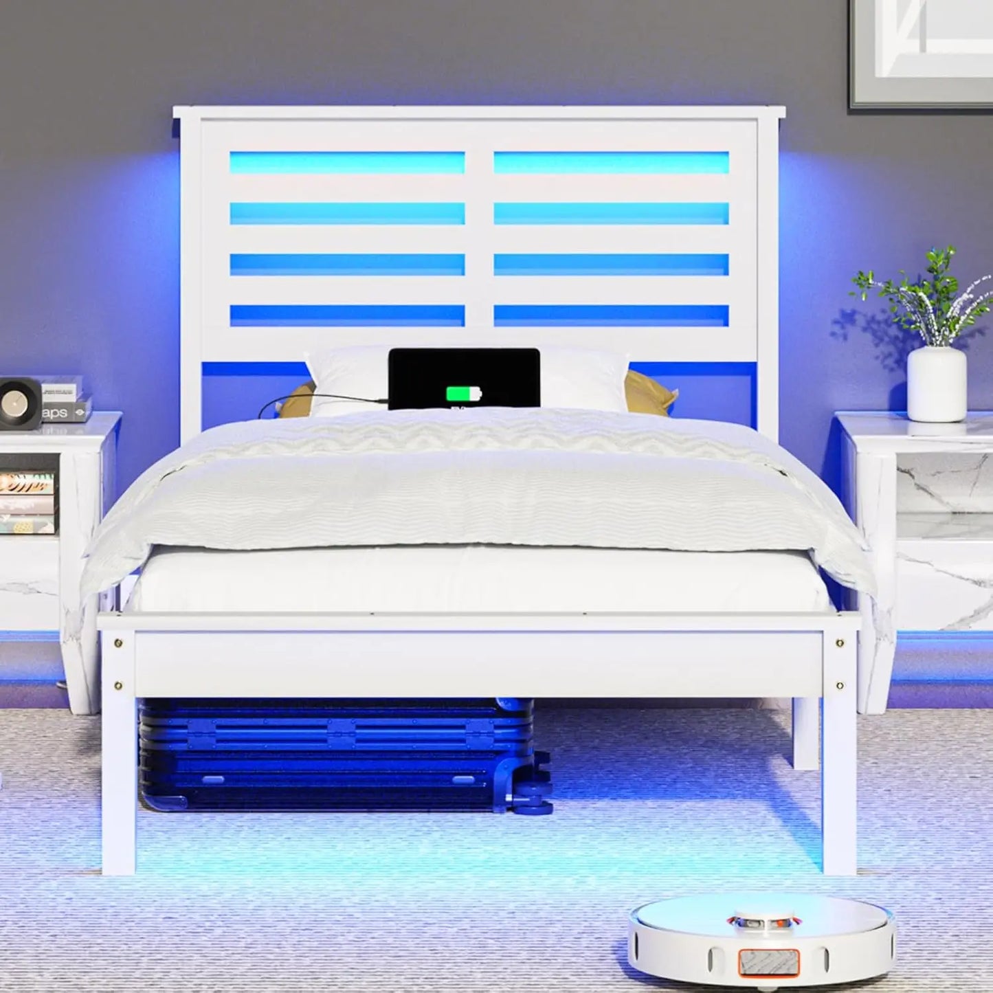 HUANZHUANG Solid Wood Platform Bed Frame With Headboard