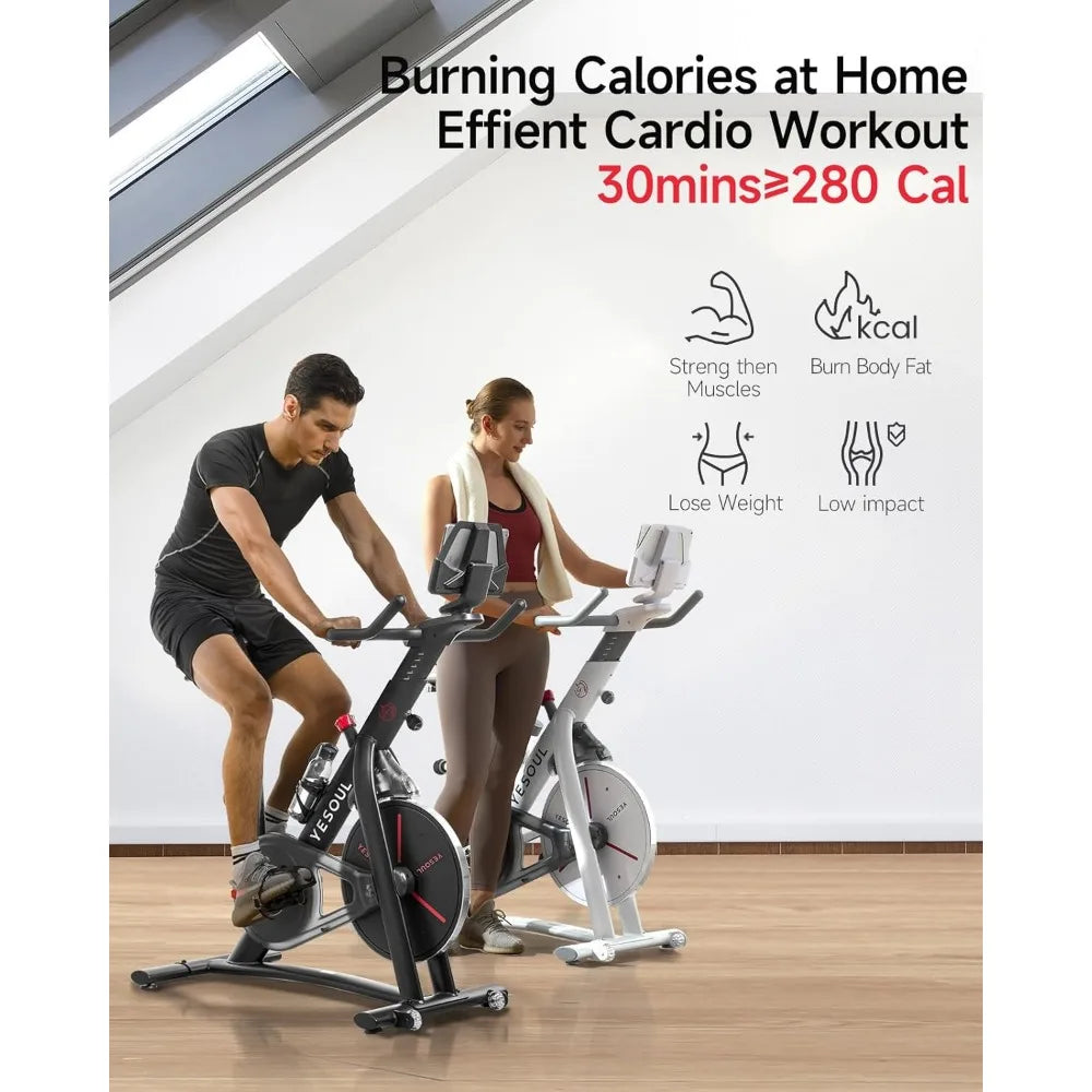 Yesoul Black Exercise Bike for Home,Smart White Cycling Bike Magnetic Stationary Bike, Low Noise Indoor Cycling Bike for Home Gy