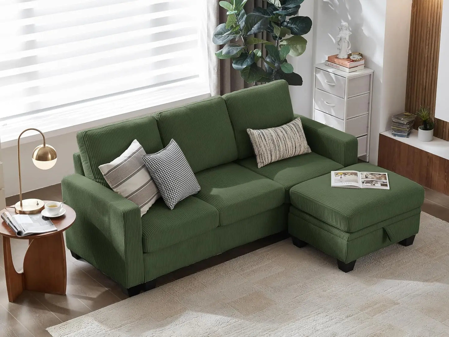 Corduroy Modular Sectional Couch with Ottoman Chaise, L/U Shaped Sleeper Sofa for Living Room, Apartment, Lounge